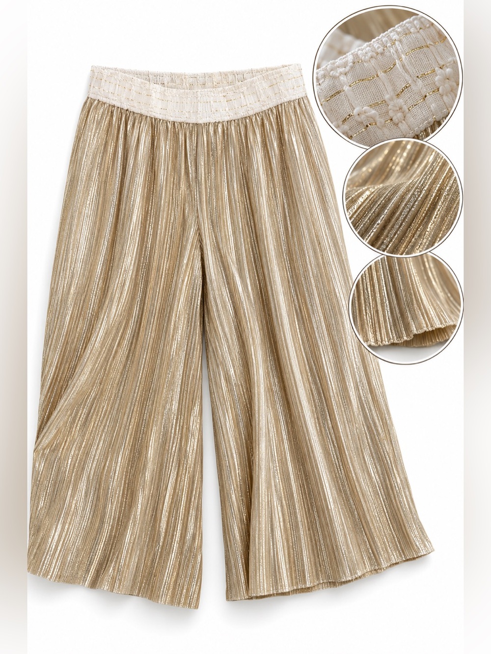 Anthropologie Elevenses Gilded Gold Pleated Culottes L
